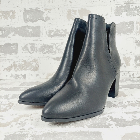 NEW TOP Moda Black Leather Block Heel Side Notch Ankle Boots X99 - Picture 3 of 10